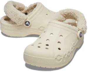 Crocs Baya Lined Fuzzy-Strap Clog - Cream