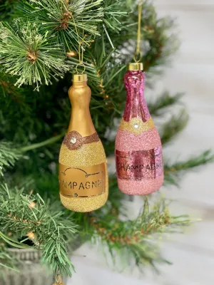 Glitter Champagne Bottle Mercury Glass Ornament