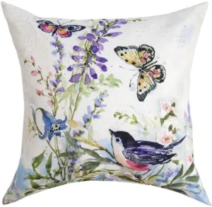 Watercolor Birds   Butterflies Indoor/Outdoor Reversible Pillow by Susan Winget©